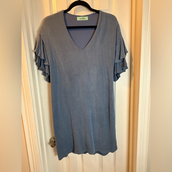 KARLIE Slate Blue Ruffle Sleeve Mini Dress Lined USADress Vintage Sheath - Picture 1 of 6